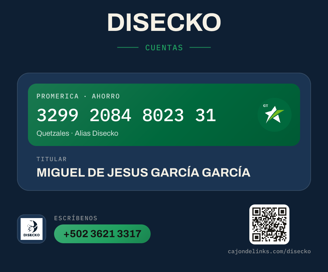 Datos bancarios de Disecko