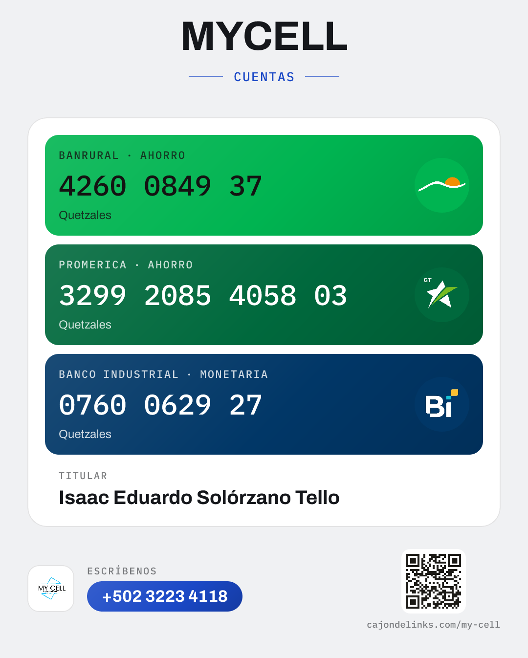 Datos bancarios de MyCell