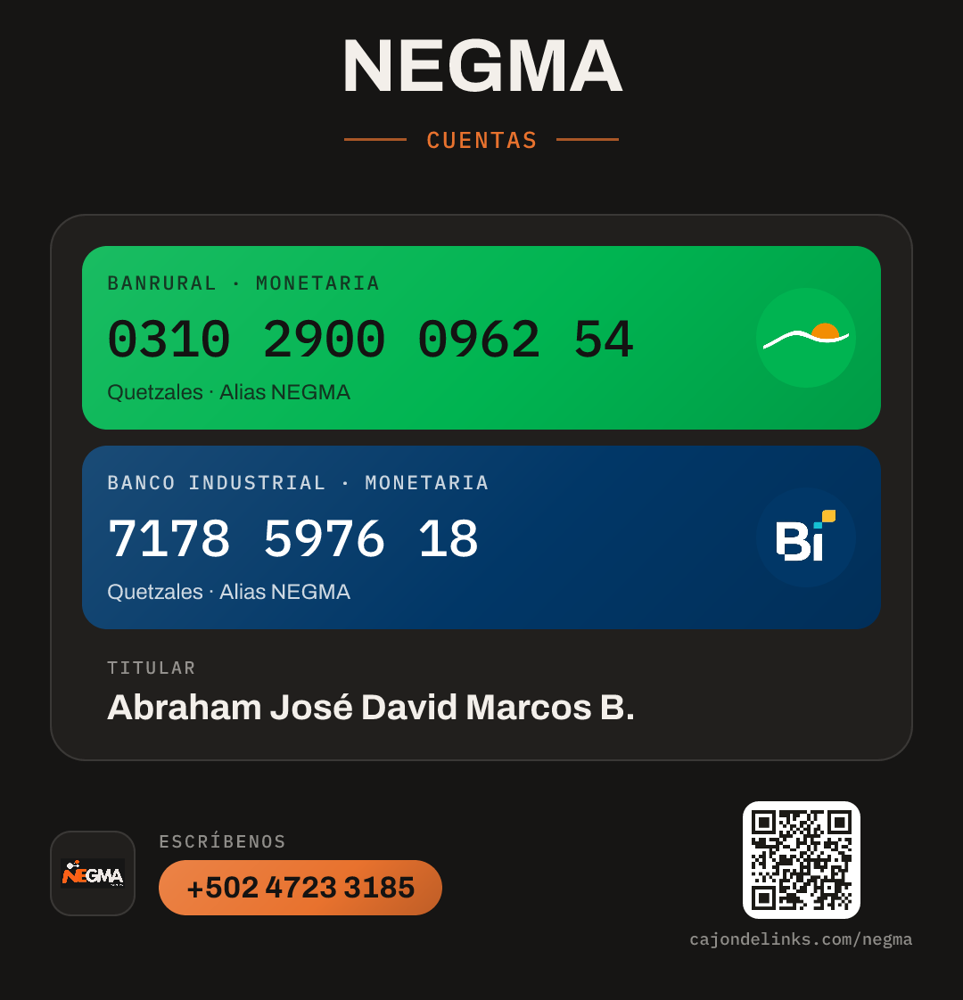Datos bancarios de NEGMA