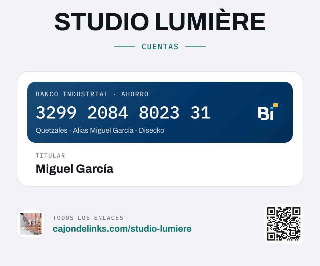 Datos bancarios de Studio Lumière